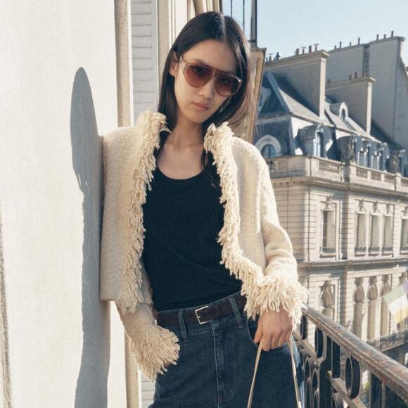 ZARA Wool-Blend Fringe Knit Cardigan NWT – Ecru Textured Jacket, Size XL - Picture 9 of 16